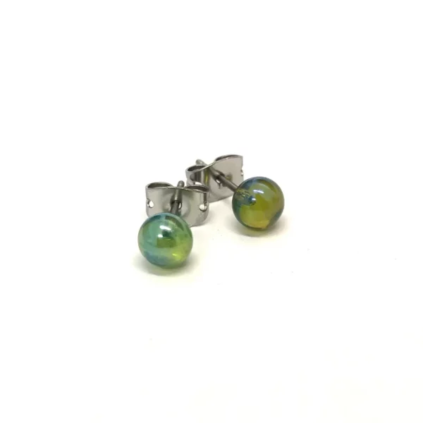 Aurora-silver-green-glass stud earrings