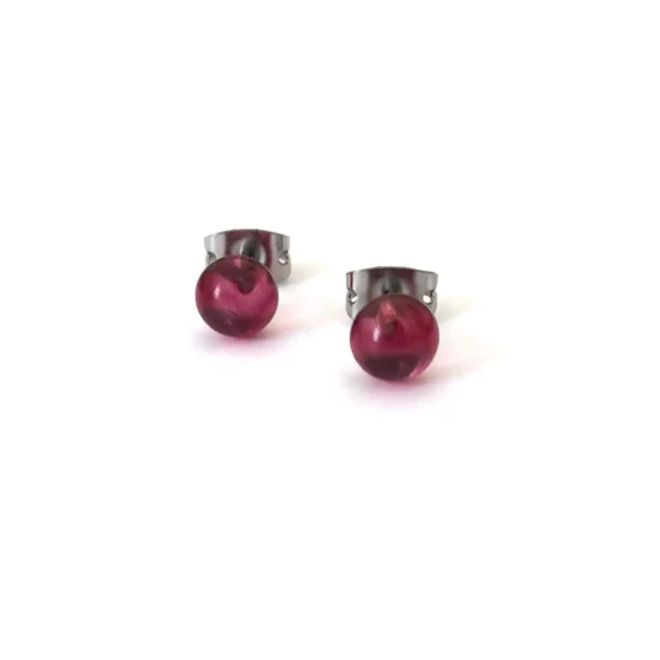 Cranberry-Pink-Handmade-Glass-Stud-Earrings