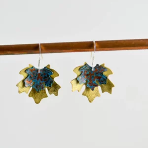 Double-Brass-and-Copper-Maple-Drop-Earring