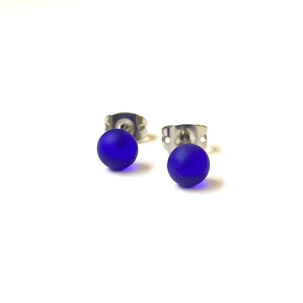 Frosted-Cobalt-Handmade-Glass-Mini-Stud-Earrings