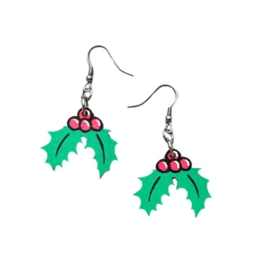 Christmas-Holly-Dangle-Earrings