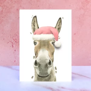 Donkey-Christmas-hat-Pompom-Christmas-Card