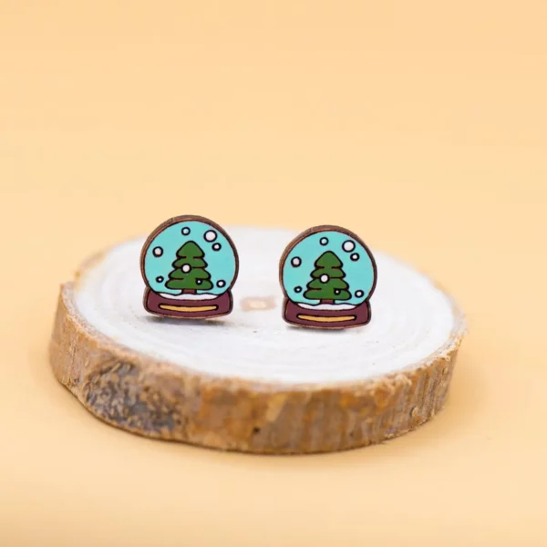 Hand-Painted-Christmas-Snow-Globe-eco-Wooden-Earrings