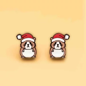 Hand-Painted-Guinea-Pig-with-Santa-Hat-wooden-eco-Earrings