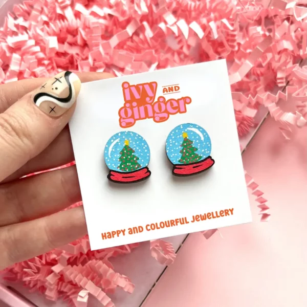 Large-Christmas-Tree-Snow-Globe-Stud-Earrings