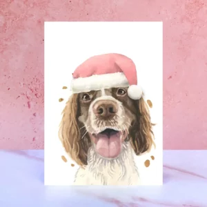 Springer-Spaniel-Brown-and-white-Dog-Pompom-Christmas-Card