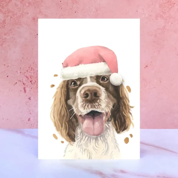 Springer-Spaniel-Brown-and-white-Dog-Pompom-Christmas-Card