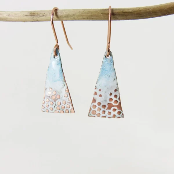 Enamel-Triangle-Copper-Earrings-White-and-Blue-Enamel