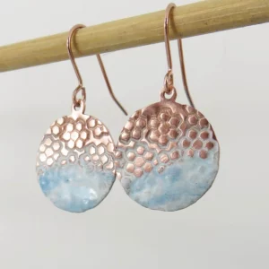 Enamel-and-Textured-Copper-Dangle-Earrings