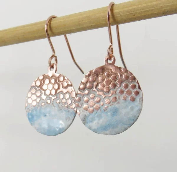 Enamel-and-Textured-Copper-Dangle-Earrings