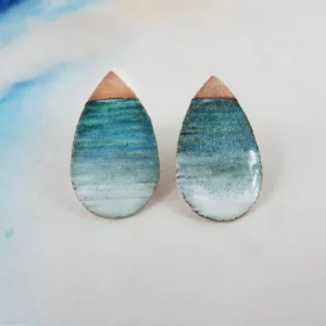 Textured-Copper-with-Teal-and-White-Enamel-Teardrop-Studs